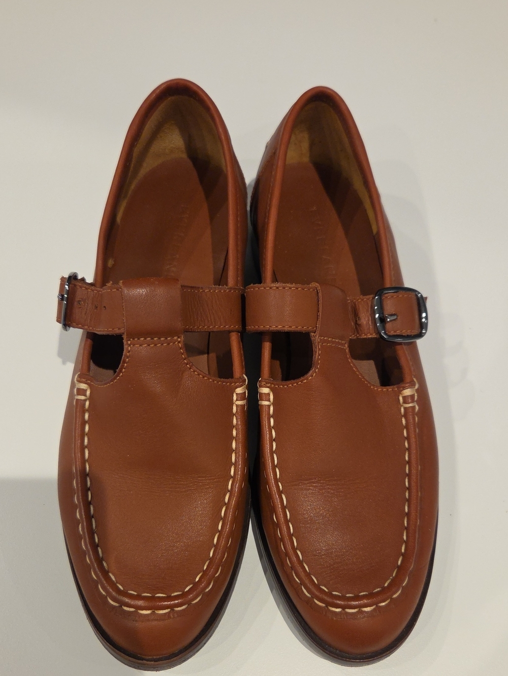 Everlane Cognac Leather Mary Jane Loafers with Buckle, Size 7.5
